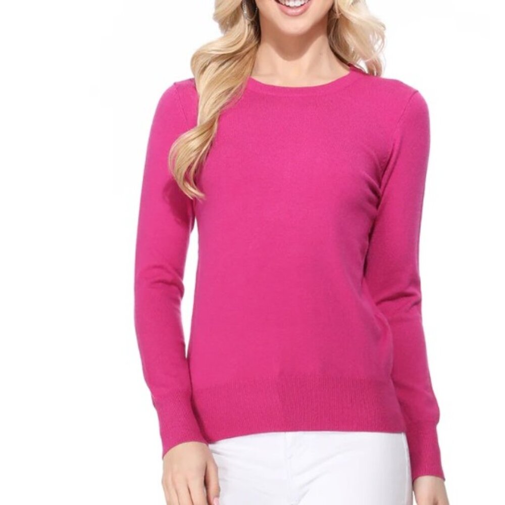 Womens Retro Vintage Long Sleeve Pullover Soft Knit Top Sweater Megenta Yemak